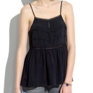 Madewell Black Tiered Lace Silk Cami